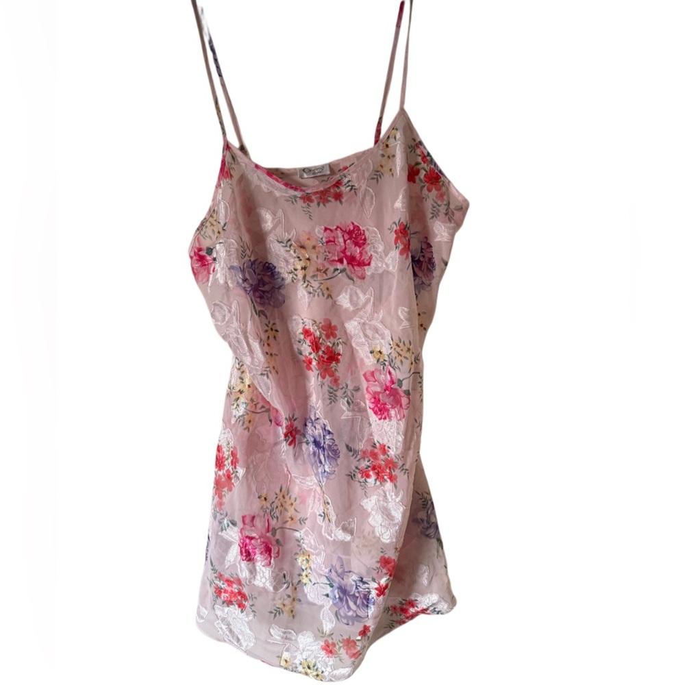 Cinema etoile vintage pink sheer lace Floral Spaghetti Strap Dress slip nightie